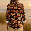 Women's Retro Halloween Printed Button Up Long Sleeved Casual Regular Shirt Collar Top