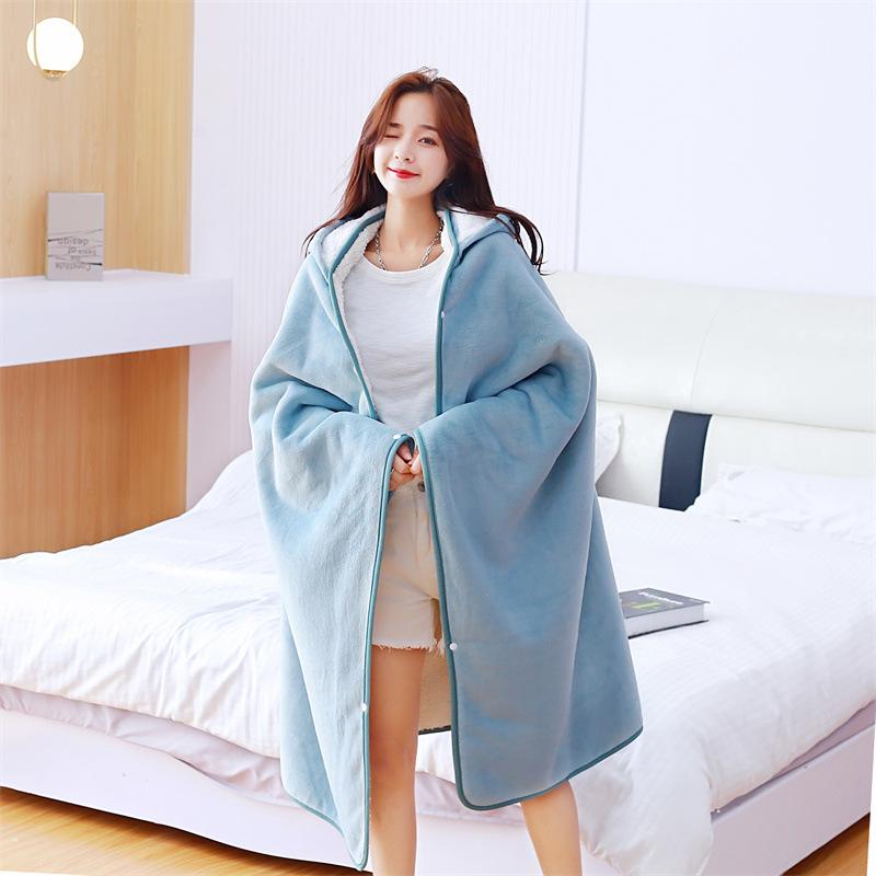 Textile City Winter Heavy Thick Hooded Blanket Antistatic Fleece Warm Bedspread Soft Throw Blanket Hoodie Home Solid Towel