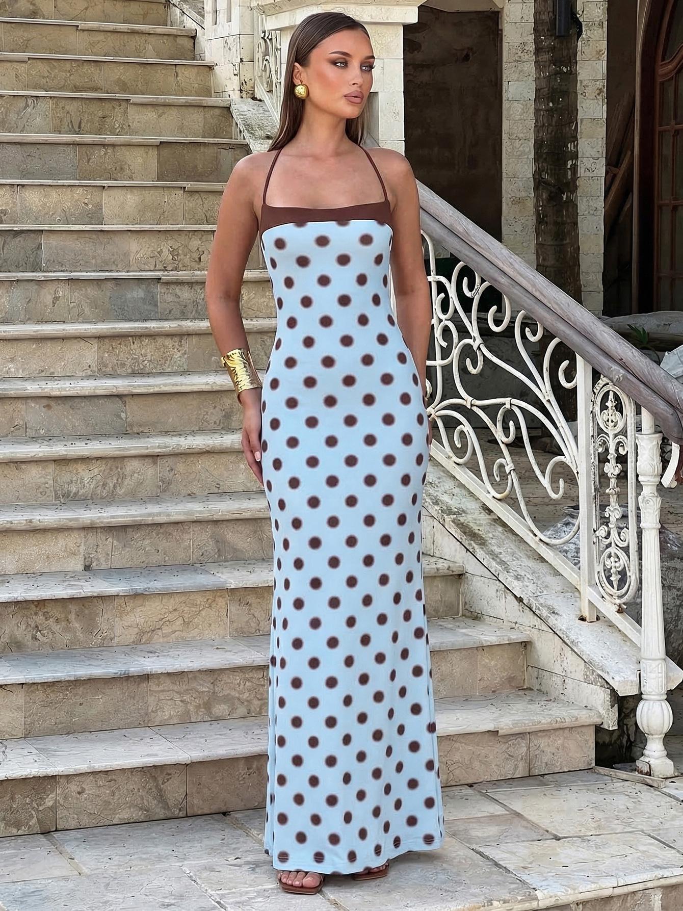 2026 summer color matching suspender skirt French elegance temperament sleeveless neck dress 2026 summer dopamine S синий