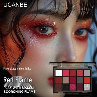 UCANBE 15-Color Eyeshadow Palette - Crimson Play: Halloween & Smoky Effects Makeup