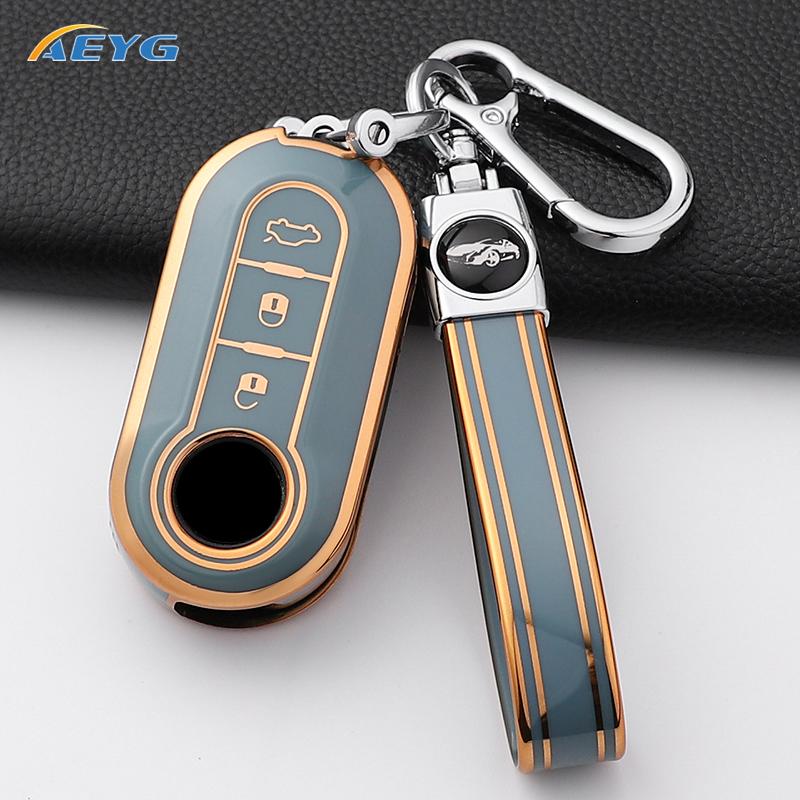 Car Key Case Cover for Fiat 500 Ducato Panda 500L Punto Lancia Musa for Citroen Car Keyring Luxury Keychain Interior Accessories