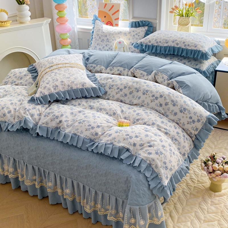 Class A Maternal Infant Grade Bed Cover 4-Pcs Set Of Thickened Padded Sheets 3-Pcs Set Of Small Bamboo Cotton Jacquard Quilt Cover Autumn  Winter