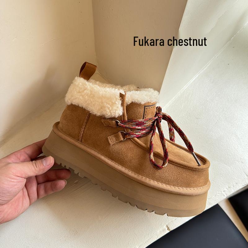 

Женские кожаные сноубутсы Sangpo с шерстяной подкладкой - на шнуровке, на толстой подошве, теплые и морозостойкие. 37