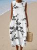 Sleeveless dress 26 new shrink pleated large version loose casual round neck digital printing - bamboo hemp