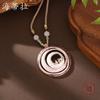 Luxury New Enamel Color Round Hollow Geometric Line Long Pendant, Natural Crystal Beaded Ladies Long Necklace