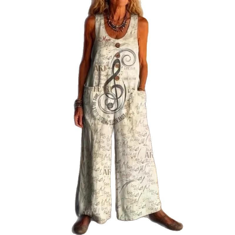 2026 Women's Vintage Summer Cotton and Linen Button Pocket Comfortable Sleeveless Casual One-piece Wide Leg Jumpsuit