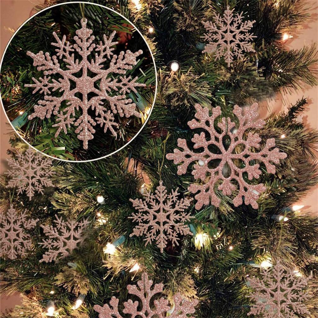 36 Pack Plastic Rose Gold Snowflake Ornaments , Hanging Decorations For Winter Christmas Tree