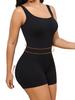 Women Yoga Romper Workout Ribbed Square Neck One Piece Seamless Tank Top Jumpsuit Underwear Black