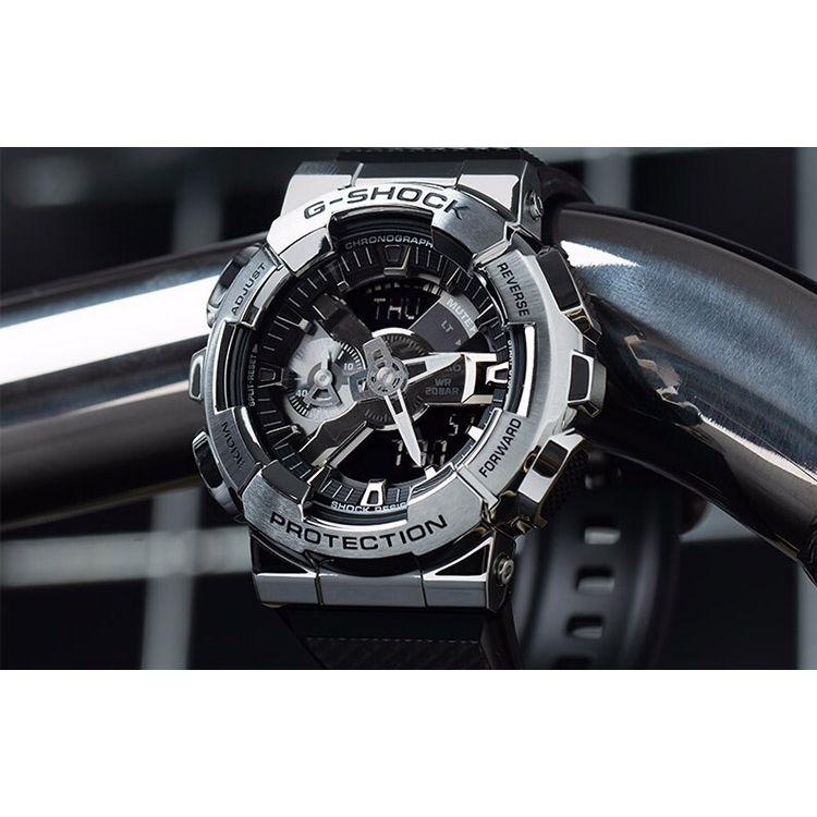 G-SHOCK GM Series Metal Evolution Silver Ring Small Cannon Waterproof Shock Resistant Anti-Magnetic Quartz Movement Resin Strap Men Watches GM-110-1A
