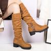 NEU Stiefel Damen Kniehohe Stiefel Dicker Absatz Plateau Stiefeletten Lang Herbst Winter War Dünn Jane Hoch Schlicht Botas Mujer