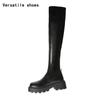 Stretch Damen Overknee Stiefel Mode Weiche Lederschuhe Herbst Winter Dicker Absatz Damen Knight Long Booties