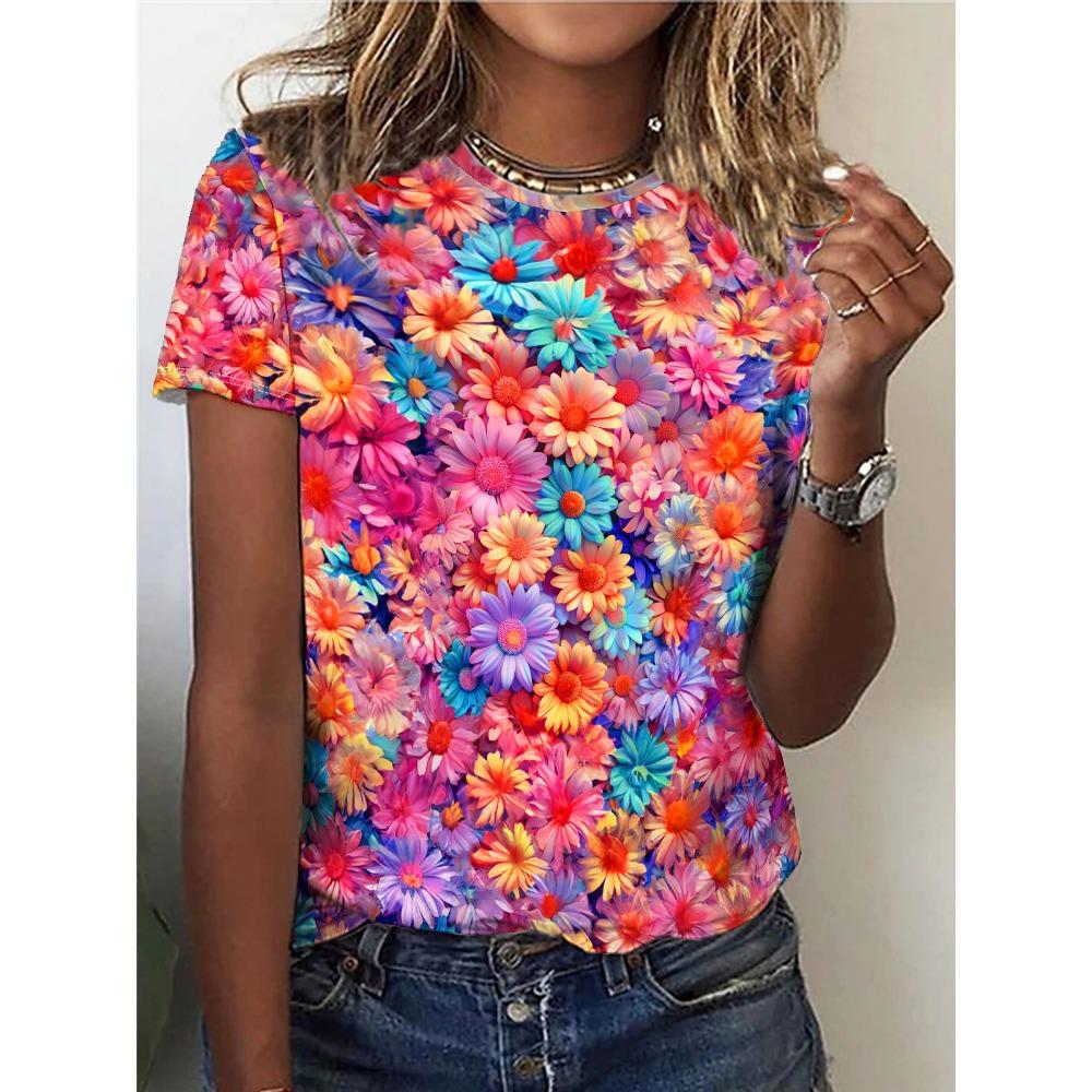 Summer Flower Bird 3D Print T-shirts Women Streetwear Harajuku Casual Fashion Y2k Short Sleeve T Shirt O-neck Tees Tops Clothing
