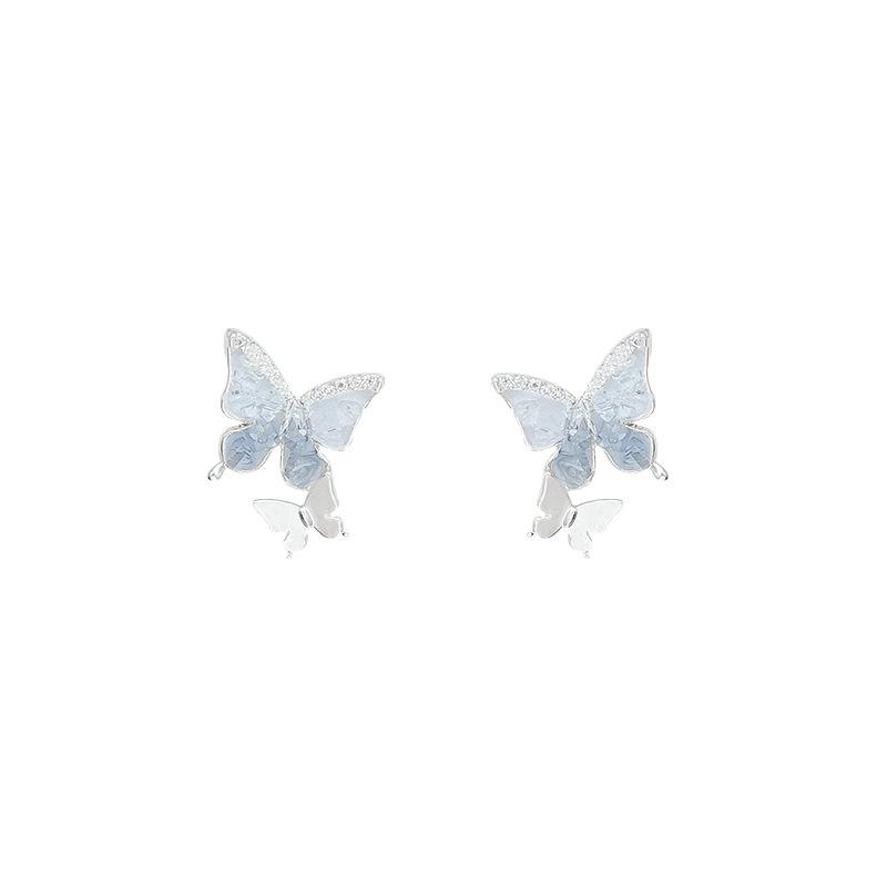 Delicate micro zircon butterfly earrings women's light luxury stud earrings Internet celebrity earrings