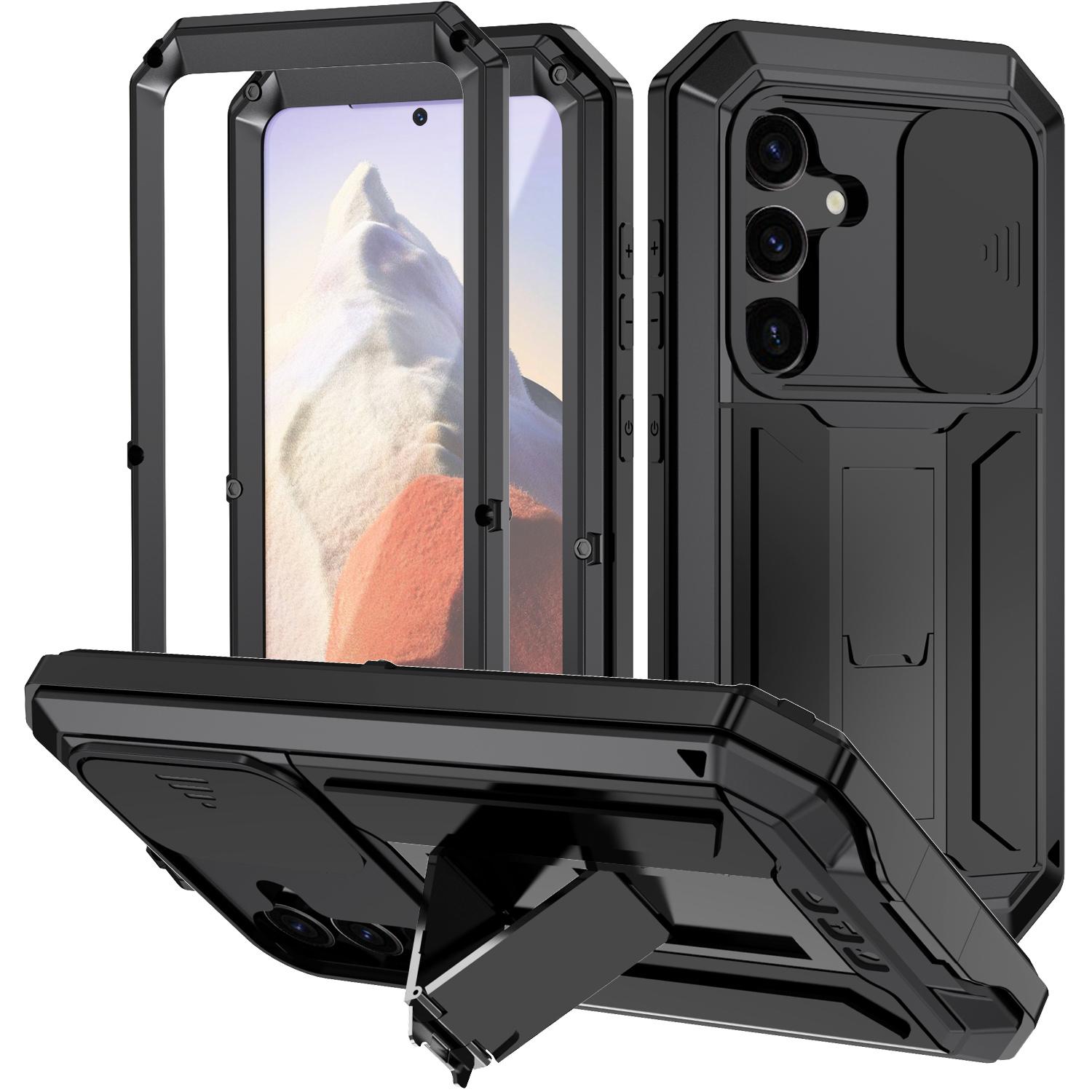 

R-JUST Чехол для Samsung Galaxy S24 PC+Силикон+Металлическая задняя крышка со сдвижной крышкой для камеры Black