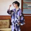 Women's Silk Pajamas Set Printed Purple Loose Long-Sleeve 2 Piece Sleepwear for Women Home Clothes Can Be Wear Outside Suits