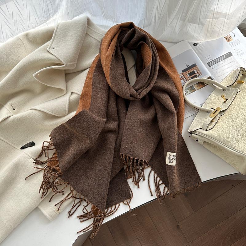 Solid Color Imitation Cashmere Scarf Women's Winter Thickened Double-sided Warm Scarf Cold-proof Outer Long Shawl