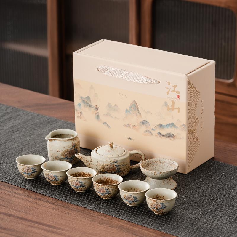 Guochao Blue And White Flint Red Travel Tea Set Kung Fu Tea Set Company Opening Gifts Business Event Companion Gifts