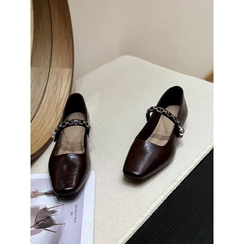 Soft Sole Heel Square Head with Mary Jane Shoes Women's Evening New Single Shoes Low Skirt Autumn Retro Small Gentle Wind