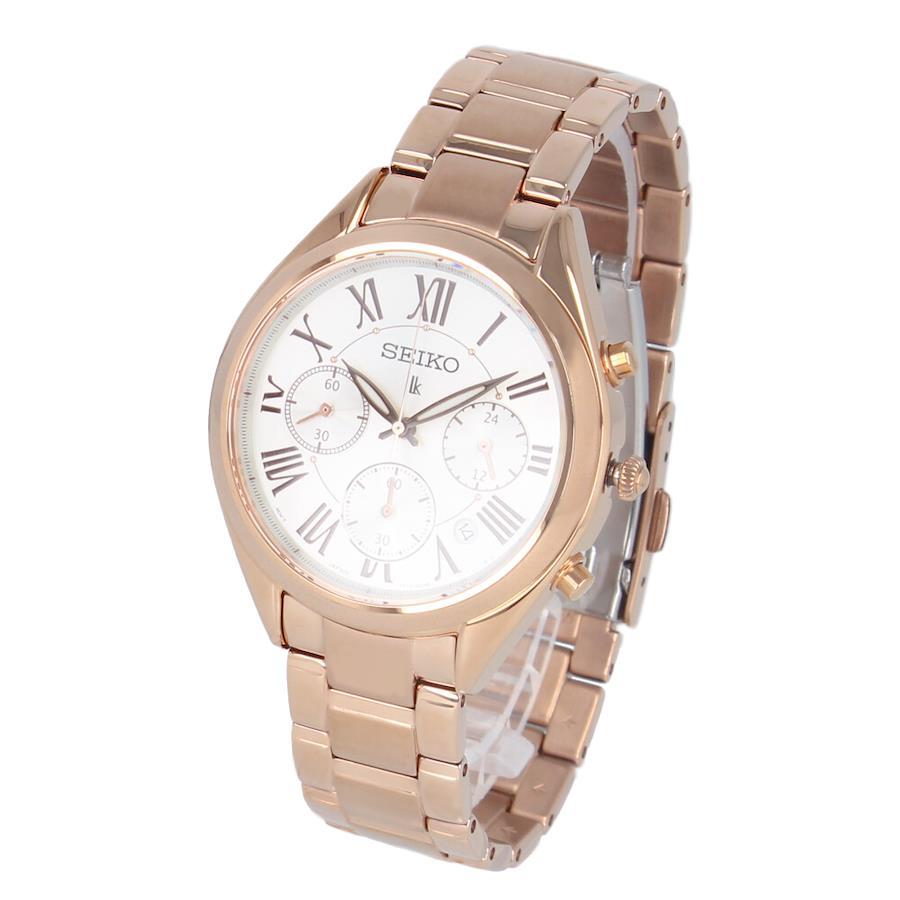 SEIKO SRWZ14P1 SRWZ14P LUKIA Chronograph Lumi Bright Date Elegance White Pink Gold Stainless Wrist Watch For Women