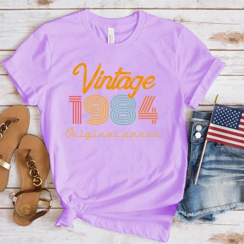 (Premium T-shirt)New Vintage 1984 Print T Shirts Women Casual Round Neck Tees Top Summer Cool Loose Short Sleeve(Fast Delivery)