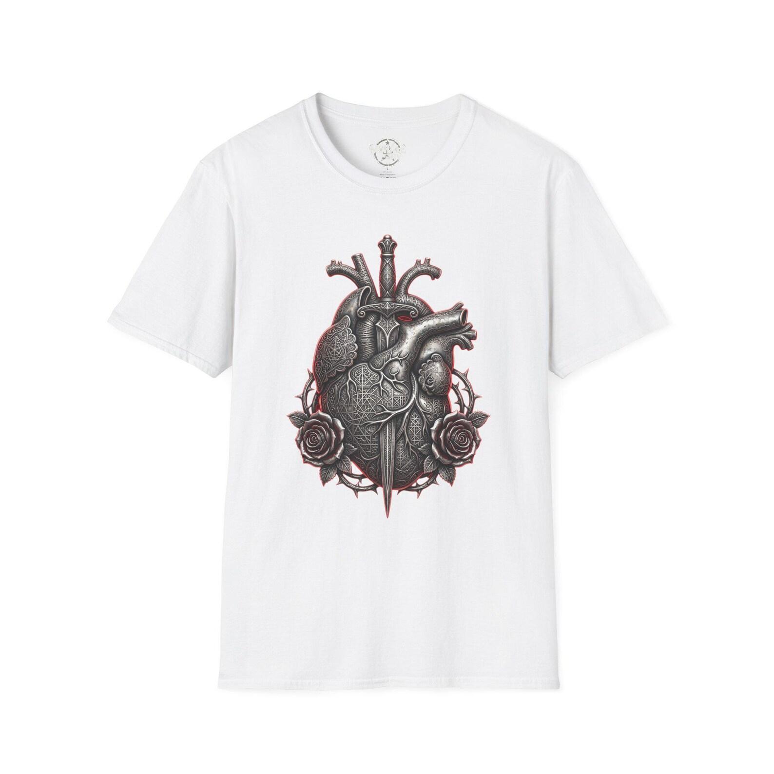 Anatomical Heart with Roses T-Shirt Gothic Medical Illustration M
