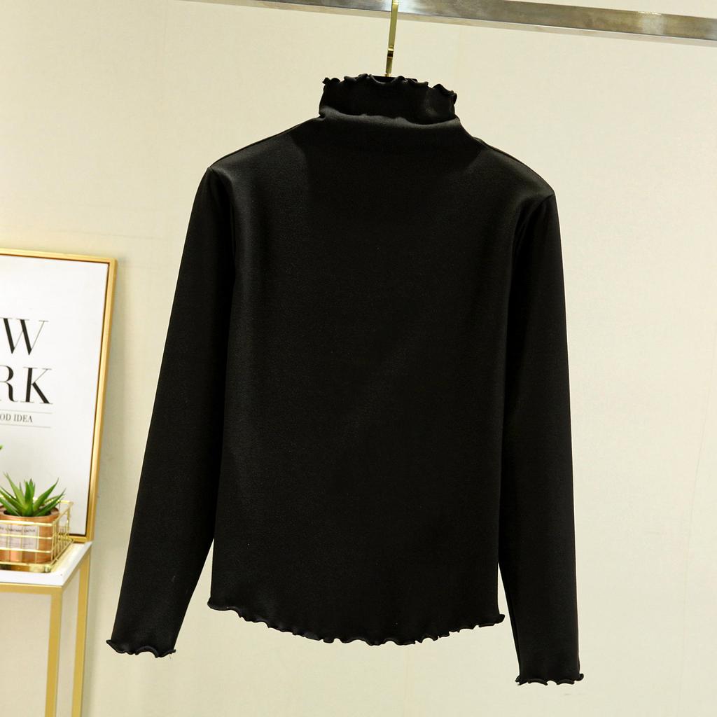 Women's Mock Neck Long Sleeve Top Slim Fit Casual Fleece Lined Solid Color Thermal Knit Shirt