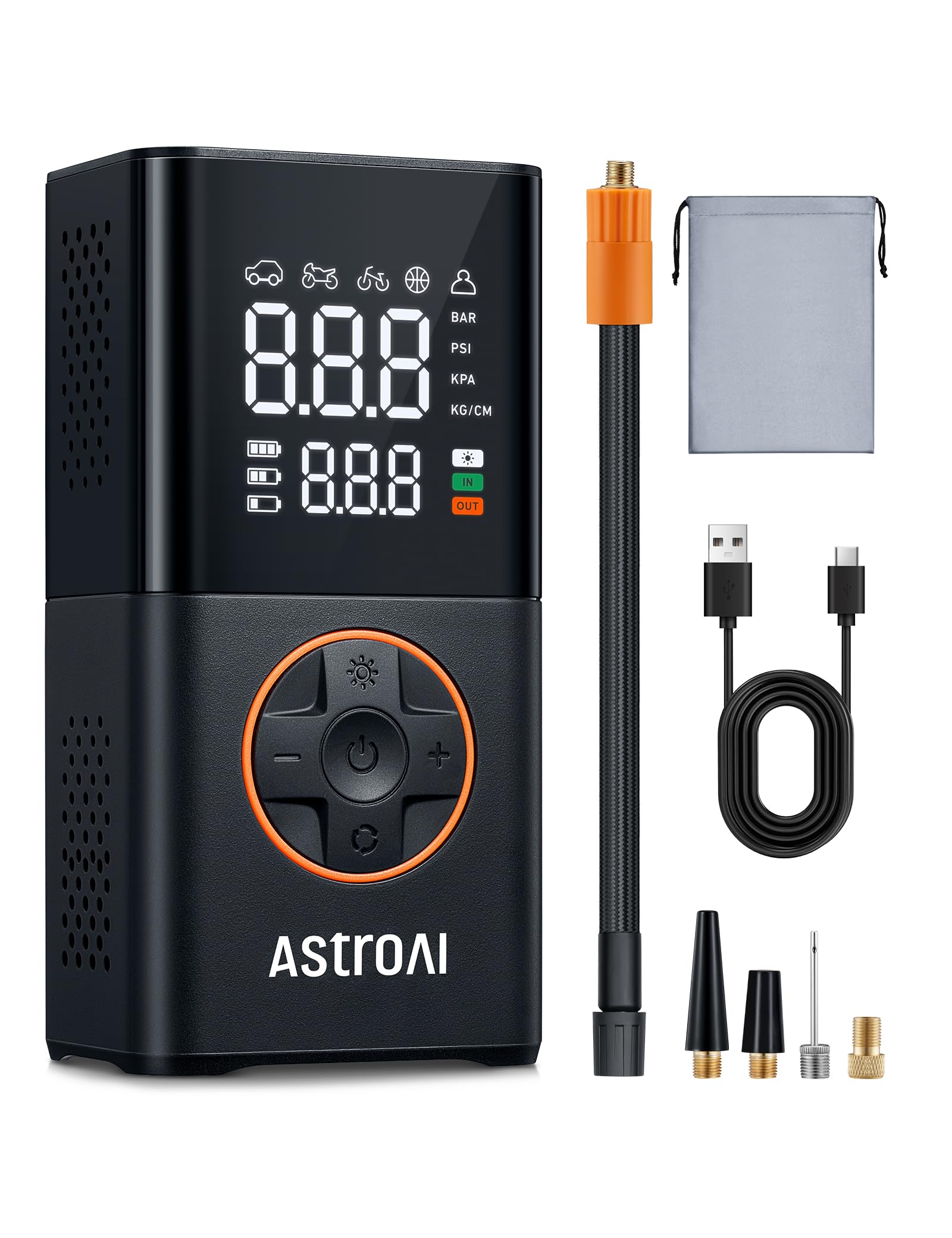 

AstroAI L7 Электровелосипед Воздух Новый для Совместимый с и Светодиодный и Стробоскоп Умный Портативный и Включает Сумку для хранения и Японскую инструкцию по эксплуатации оранжевый