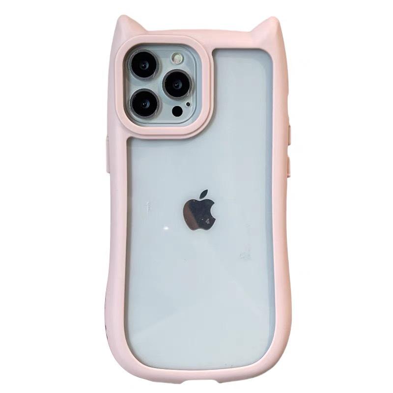 Cute Cat Ears Drop-Proof Phone Case for iPhone 17 Pro Max - Transparent, Grooved Design