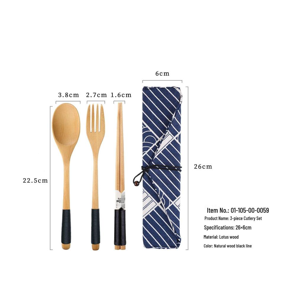 YFJY Drewniany Zestaw Sztućców: Grawerowalny widelec, łyżka, pałeczki z materiałowym woreczkiem - Idealne na wesela i do codziennego użytku