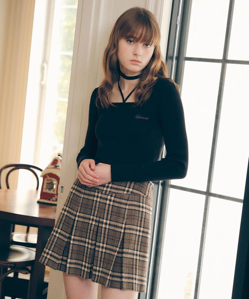 Lora Lora Check Pleats Mini Skirt Gray