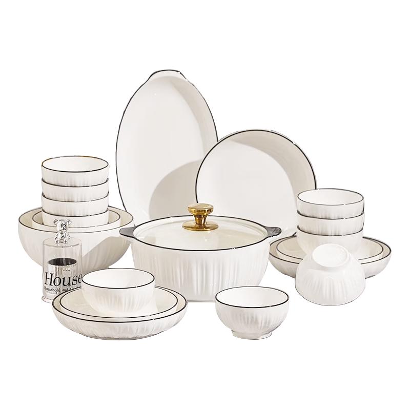 Nordic Underglaze Ceramic 62-Piece Dinnerware Set