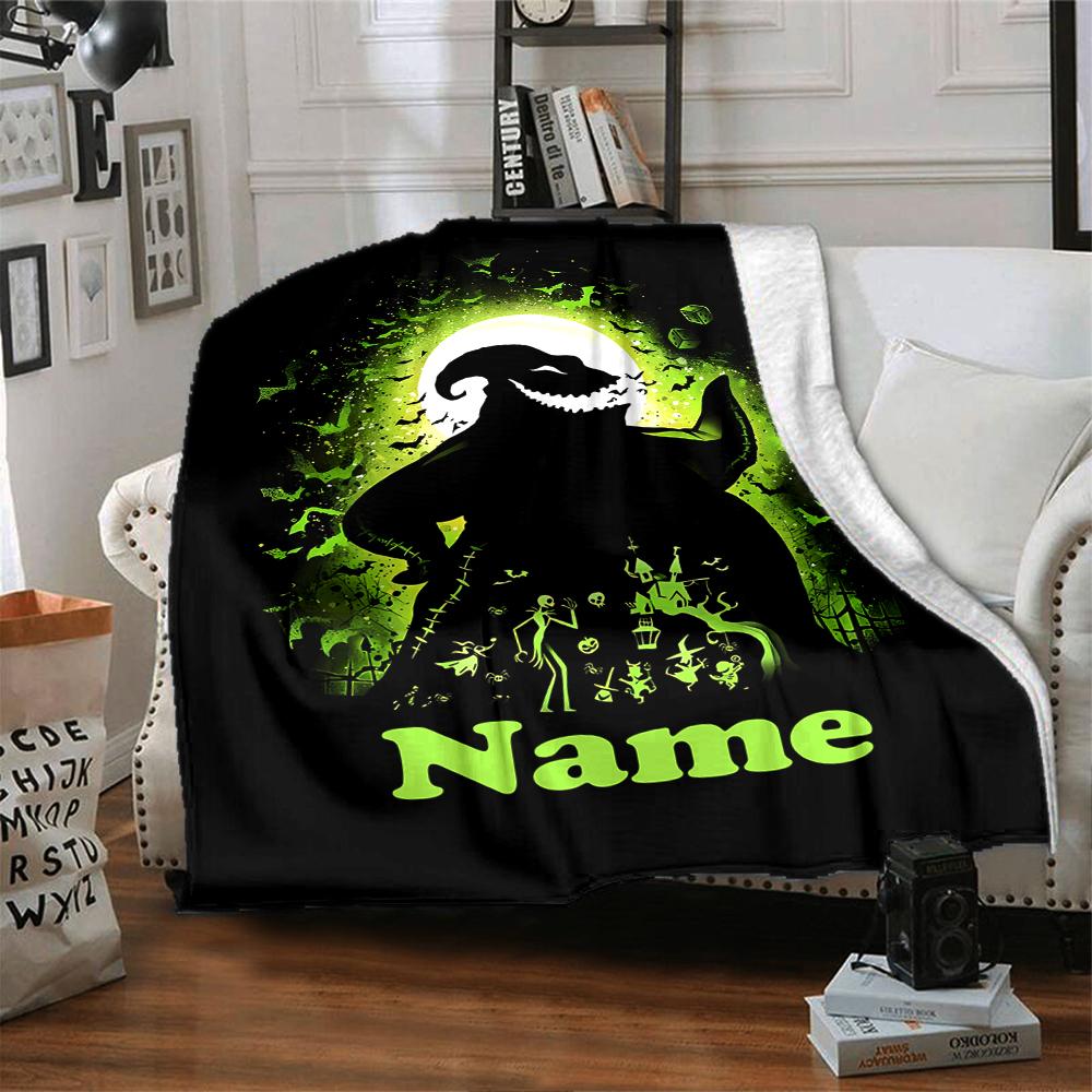 Custom Name The Nightmare Before Christmas Theme Printed Blanket - Perfect for Couch, Bed, Travel & Outdoor Use | Machine Washable, Cozy & Durable.