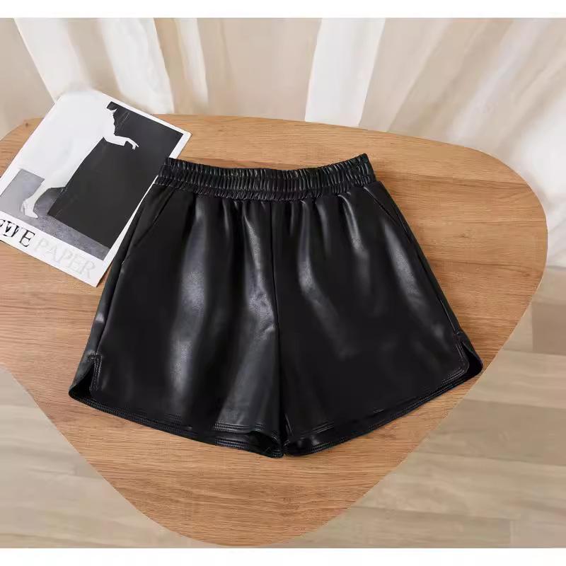 Women's PU Leather Shorts, 2024 Autumn/Winter, Plus Size, High Waist, Loose Wide Leg, Slimming Boot Pants.