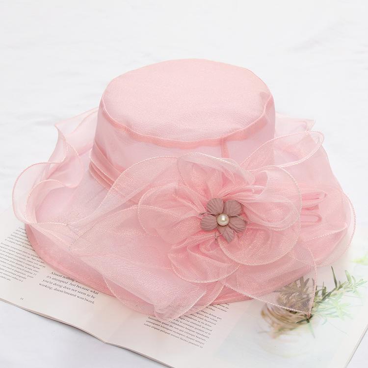 Summer Sun Protection Bucket Hat Organza Flower Sun Hat Foldable Big Brim Beach Hat Mesh Hat