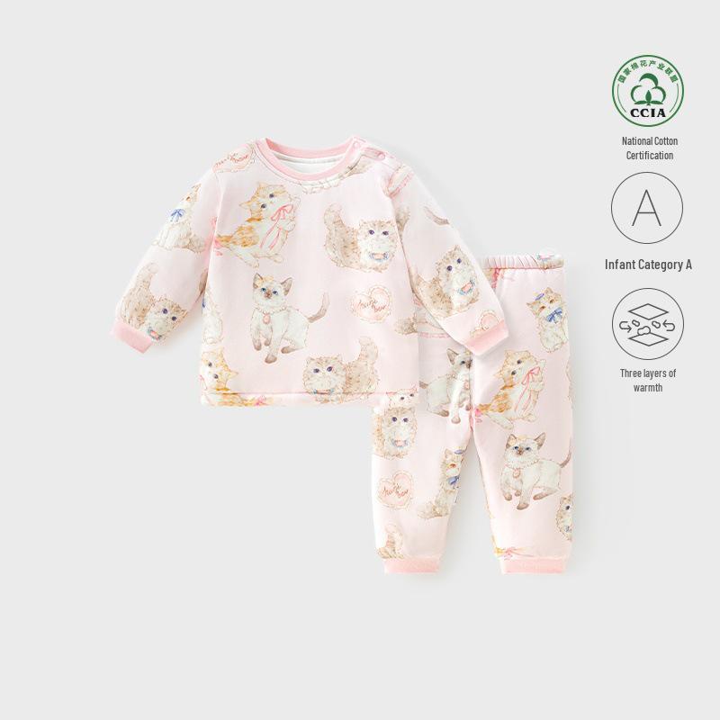 

Children s Cotton Autumn/Winter Long Sleeve Quilted Pajama Set 73 cm