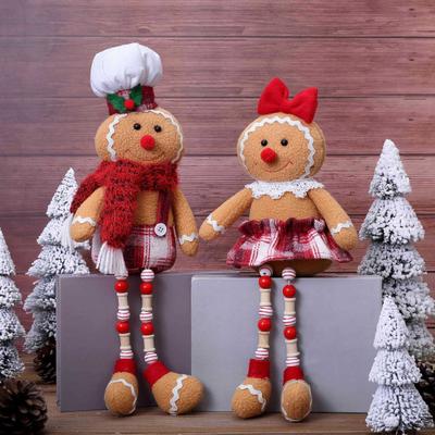 Weihnachtspuppe Große Größe Plüsch Lebkuchenmann Junge Mädchen Figuren mit Kochmütze Schleife Ornament Fenster Feiertag Weihnachtsdekoration