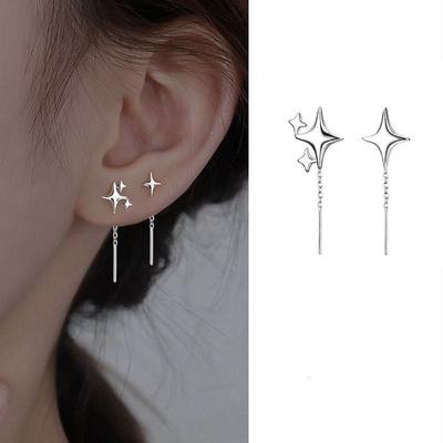 2024 New Korean Star Ear Wire Tassel Thread Chain Climb Star Pendants Drop Earrings Women's Straight Hanging Earings Zircon