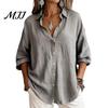 Solid Color Blouses Women Casual Button Front Shirt, Long Sleeve Turndown Collar Blouse, Work Shirts Drop Shoulder Fall Top for Daily Wear