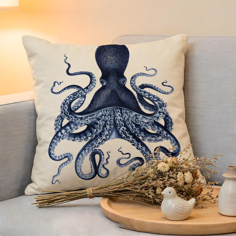Cushion Cover  Linen  SkinFriendly Soft Decorative Case For Sofa Home Decor Blue Sea Creature Coral Shrimp Pillow cover