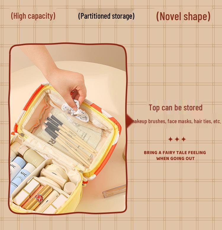 Niedliche Cartoon-Pilz Make-up-Tasche - Damen Große Kapazität Tragbare Oxford-Stoff Handheld Aufbewahrungstasche