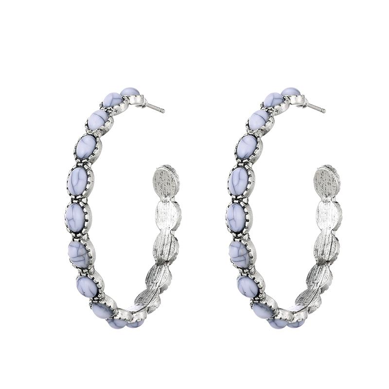 Fashion Bohemian Western Style Big Statement Round Hoop Earrings For Women Blue Red Black Beads Wrap Boho Beach Vacation Zircon