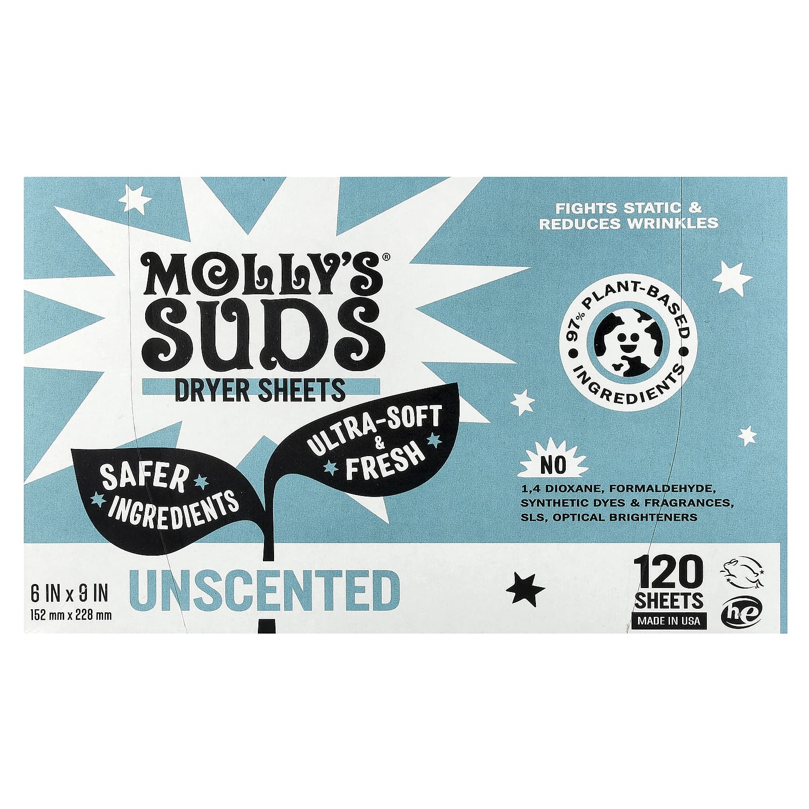 

Molly S Suds, Dryer Sheets, Unscented, 120 Sheets