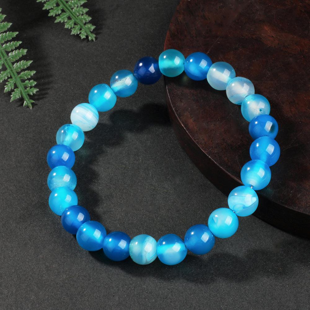 Festive Gifts Blue Striped Agate Beaded Bracelet Cool Fashion Jewelry For Men Women Daily Wear Gift
