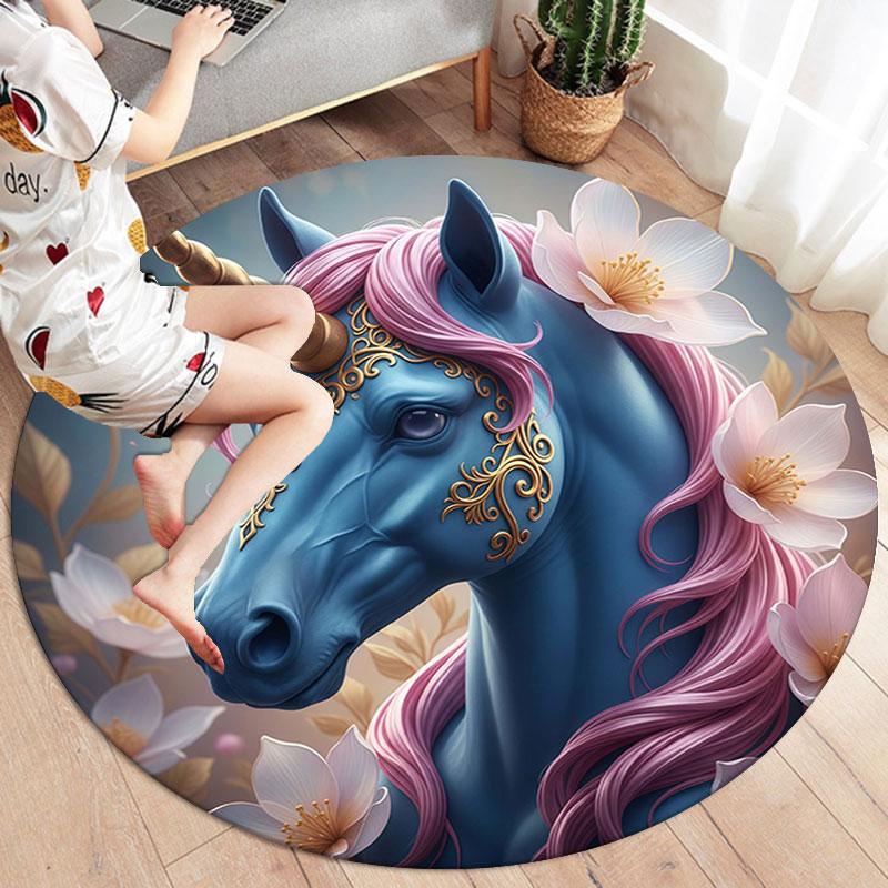 Animalswearingflowers Round Area Rug,Carpet Rug for Living Room Bedroom Sofa Playroom Decor,Non slip Floor Mat