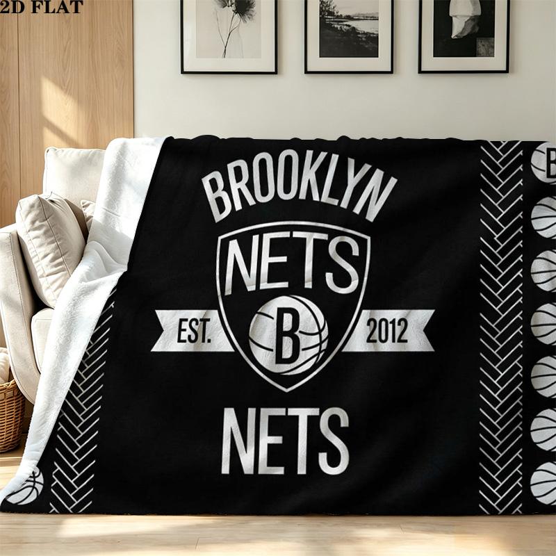Brooklyn Nets Logo Print Flannel Blanket High Quality Warm Comfortable Cover for All Seasons Perfect for Gifts Home Decor