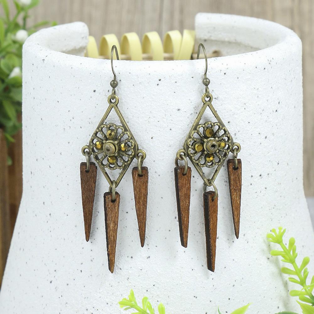 Bohemian Classic Women Geometric Tassel Wooden Earrings Vintage Gypsy Ethnic Circle Flower India Dangle Earrings Jhumka Jewelry