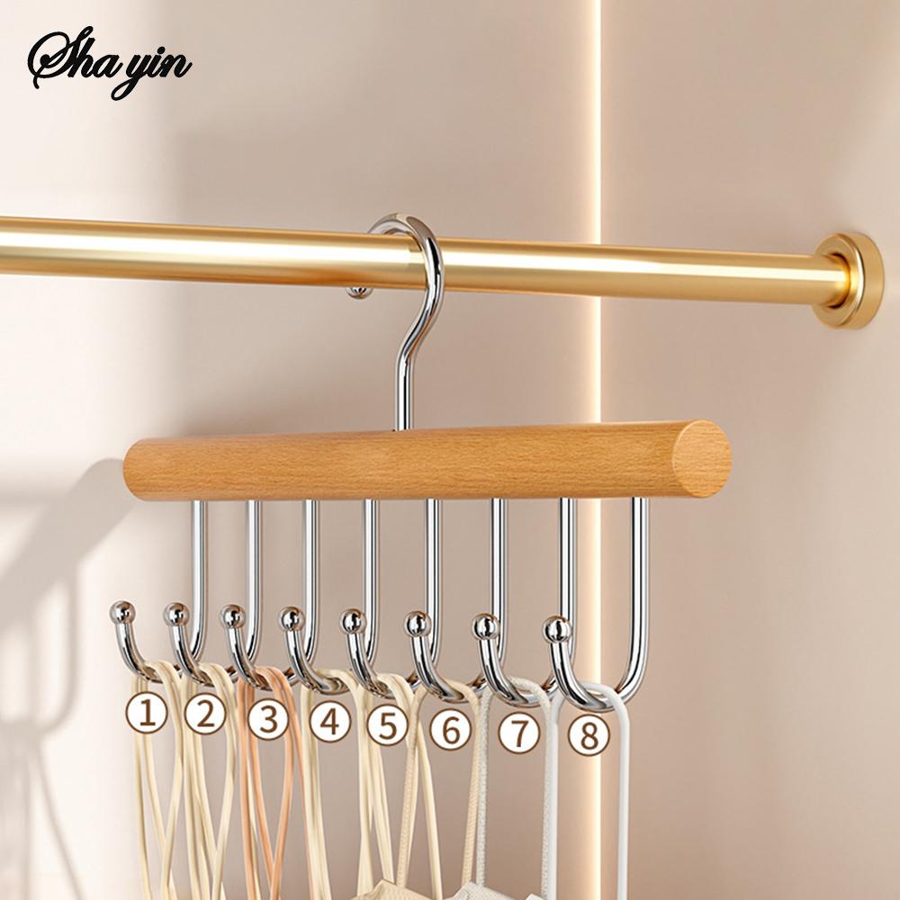 1PC Wooden 8- Hook Suspenders Household Hooks for Clothes Hats Underwear Dormitory Storage Hangers Organization Tool
