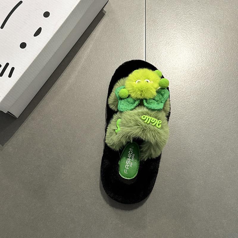 Cartoon casual fluffy slippers women's autumn and winter home home non-slip cotton slippers thick sole heightening pregnant women warm cotton shoes