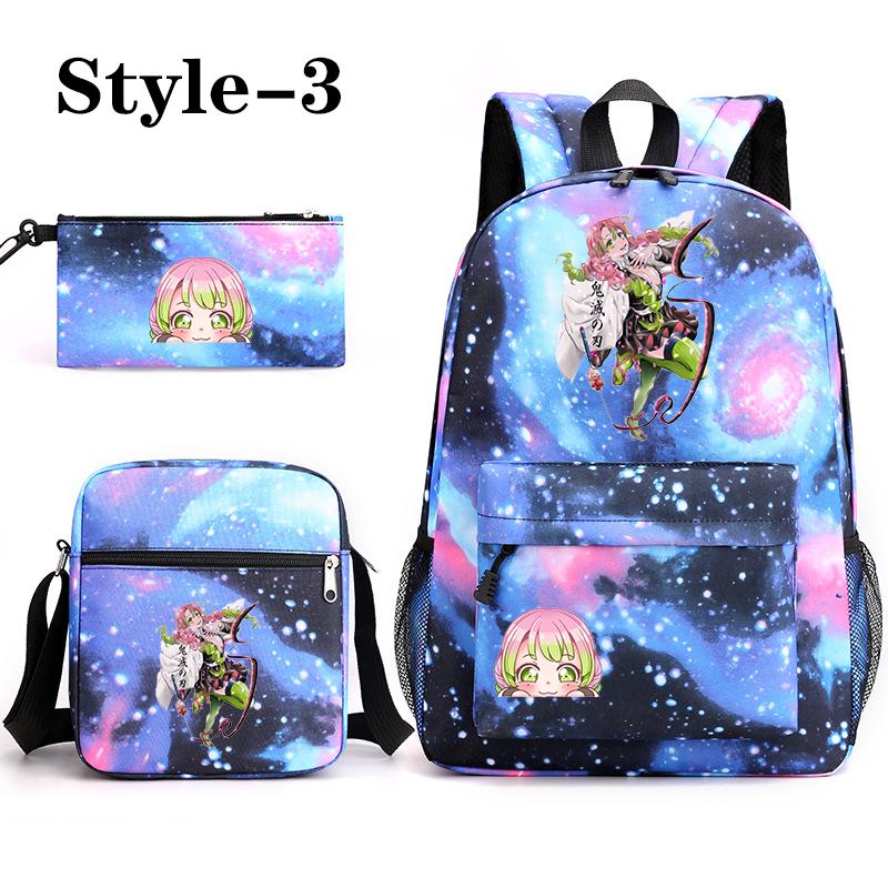 Cute Kanroji Mitsuri 3-Piece Backpack New Anime Kanroji Mitsuri Backpack Shoulder Bag Pencil Bag School 3-Piece Backpack