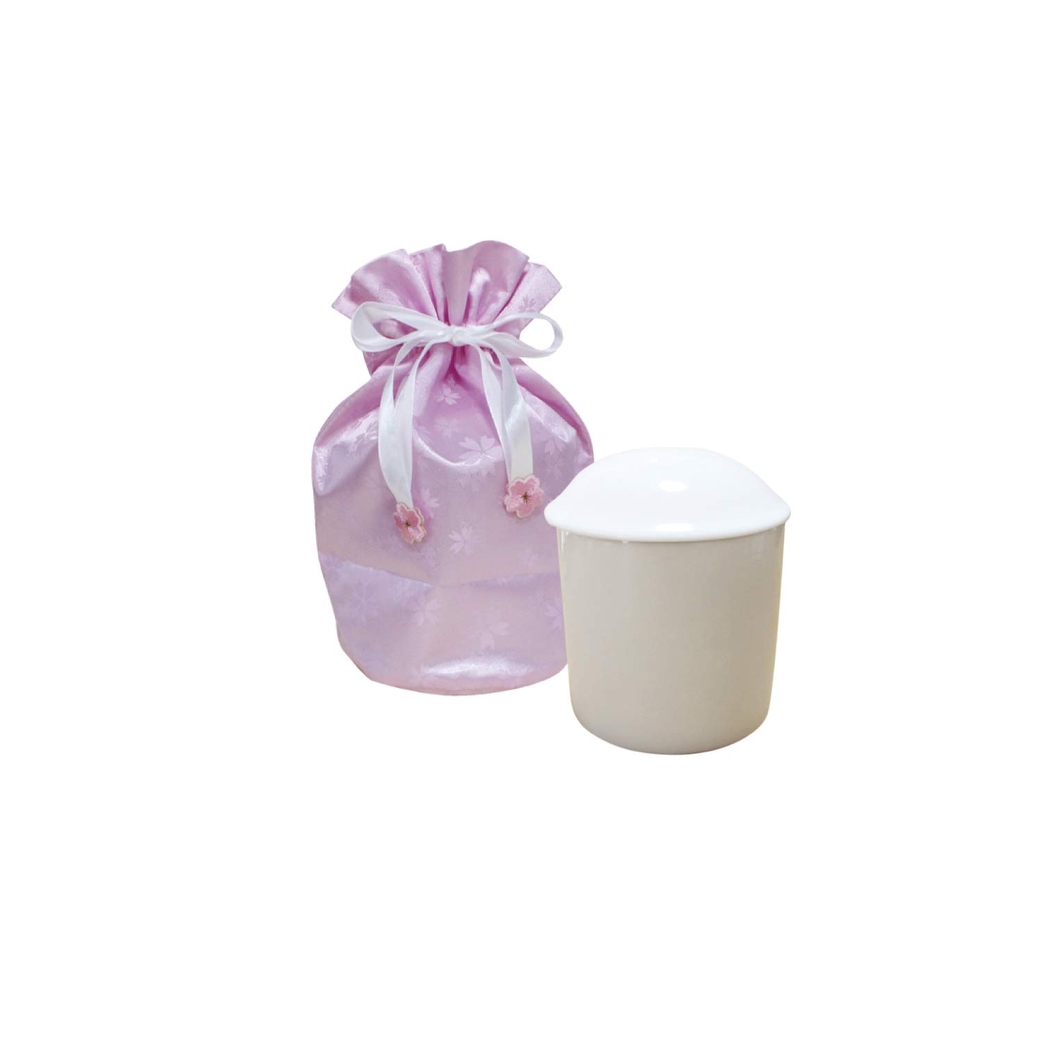 

Memorial Kobo Hibiki Bone Bag and Urn Set with Drawstring Bag and Cover, Sakura Tsutsumi, 3.5-inch, White, for Memorial Altars and Pet Loss (Pink)